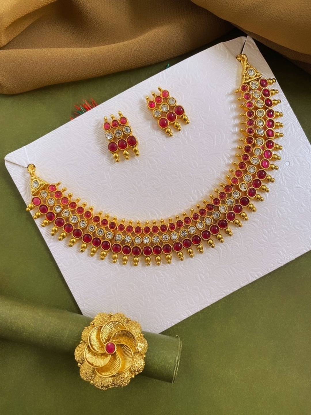 

ATIBELLE Gold-Plated Stone-Studded Jewellery Set