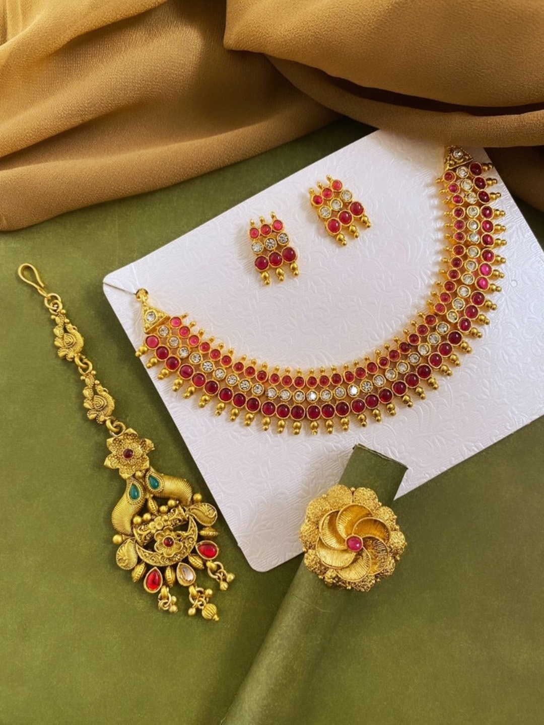 

ATIBELLE Gold-Plated Stone-Studded Jewellery Set