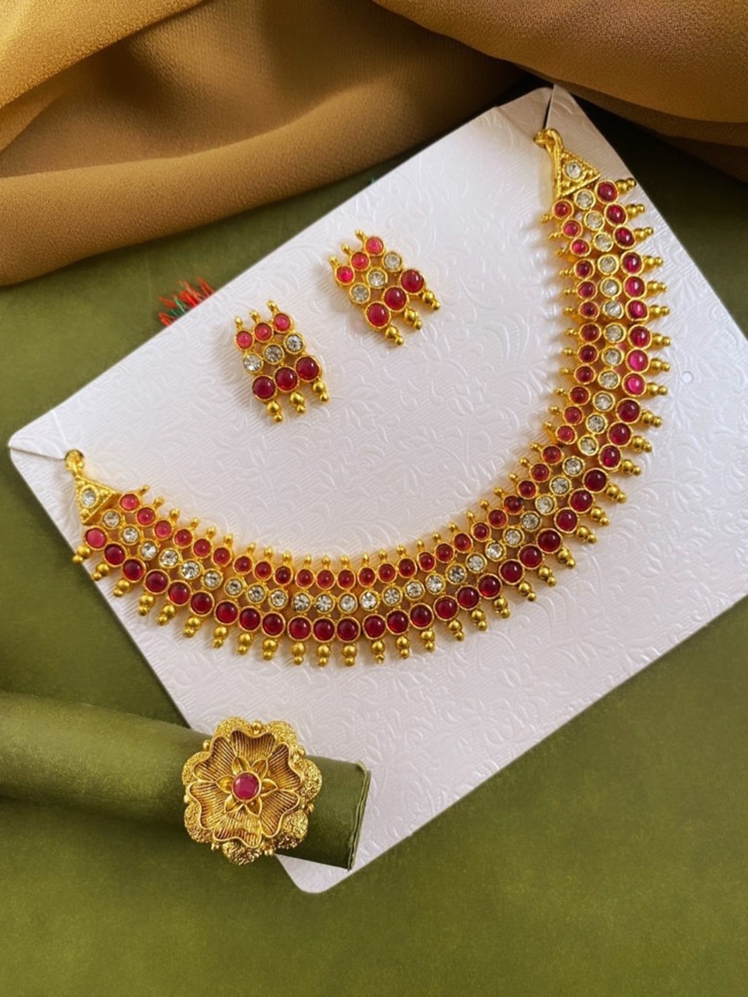 

ATIBELLE Gold-Plated Stone-Studded Jewellery Set