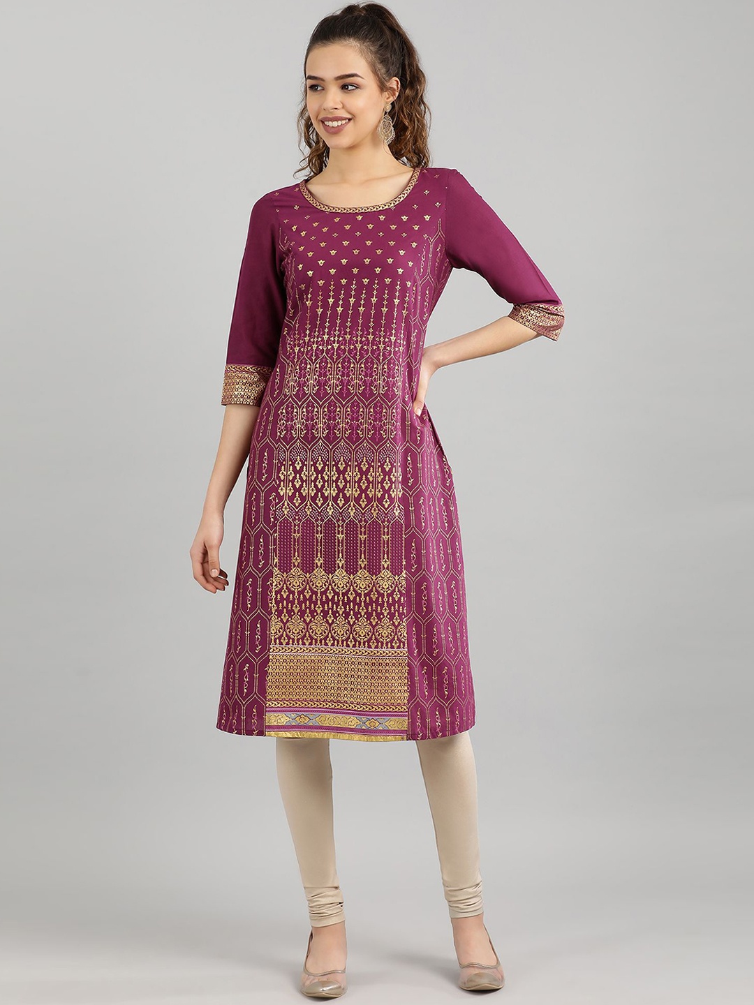 

AURELIA Ethnic Motifs Printed Pure Cotton Kurta, Maroon