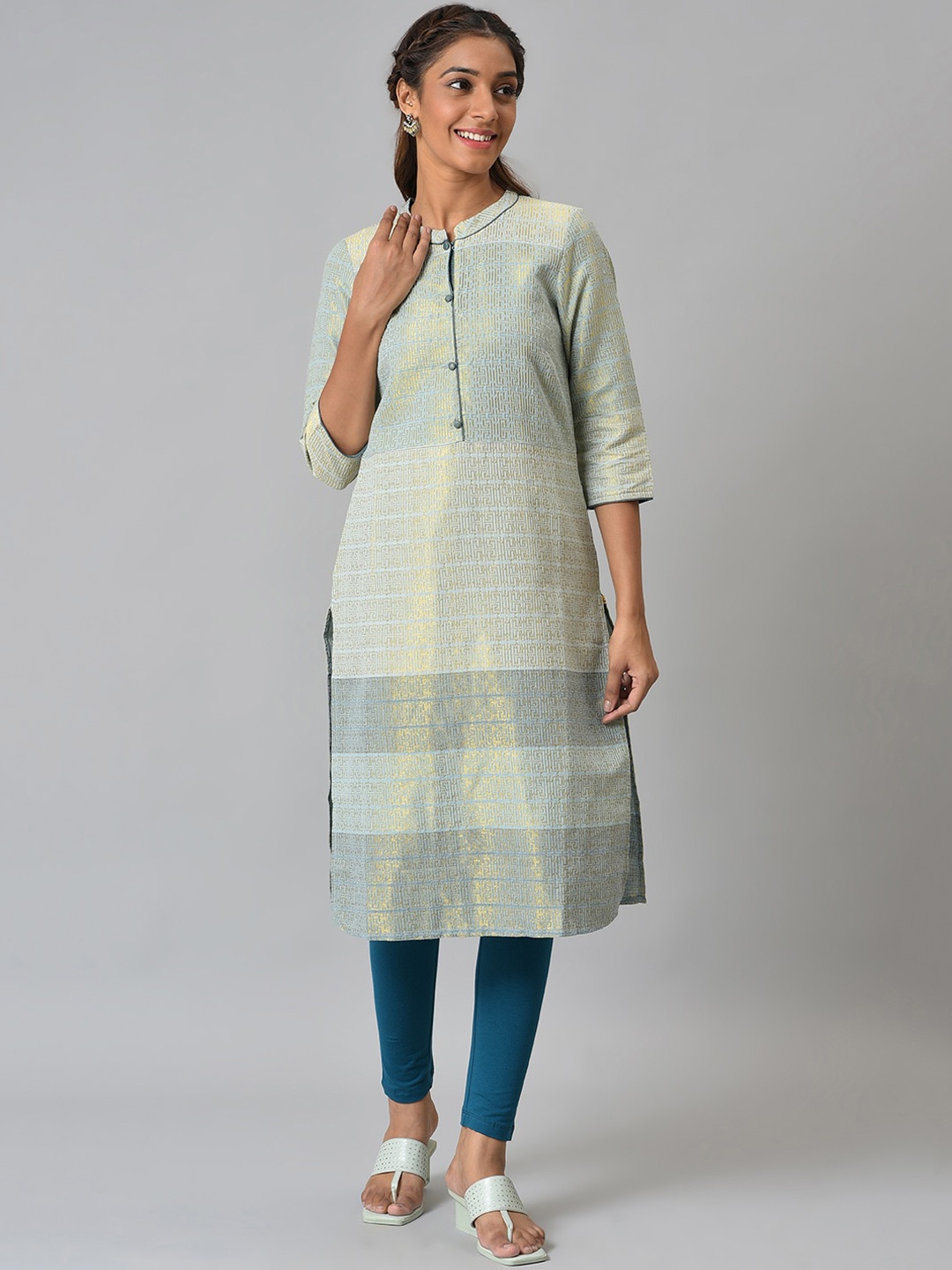 

Aurelia Festive Geometric Print Kurta, Grey