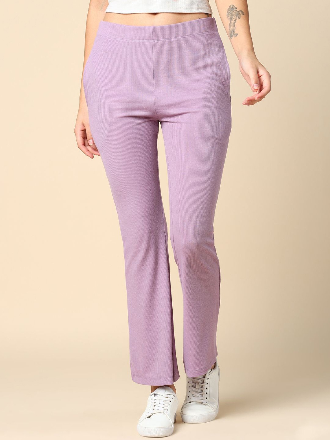 

House Of Zelena Women Mid-Rise Cotton Bootcut Trousers, Purple