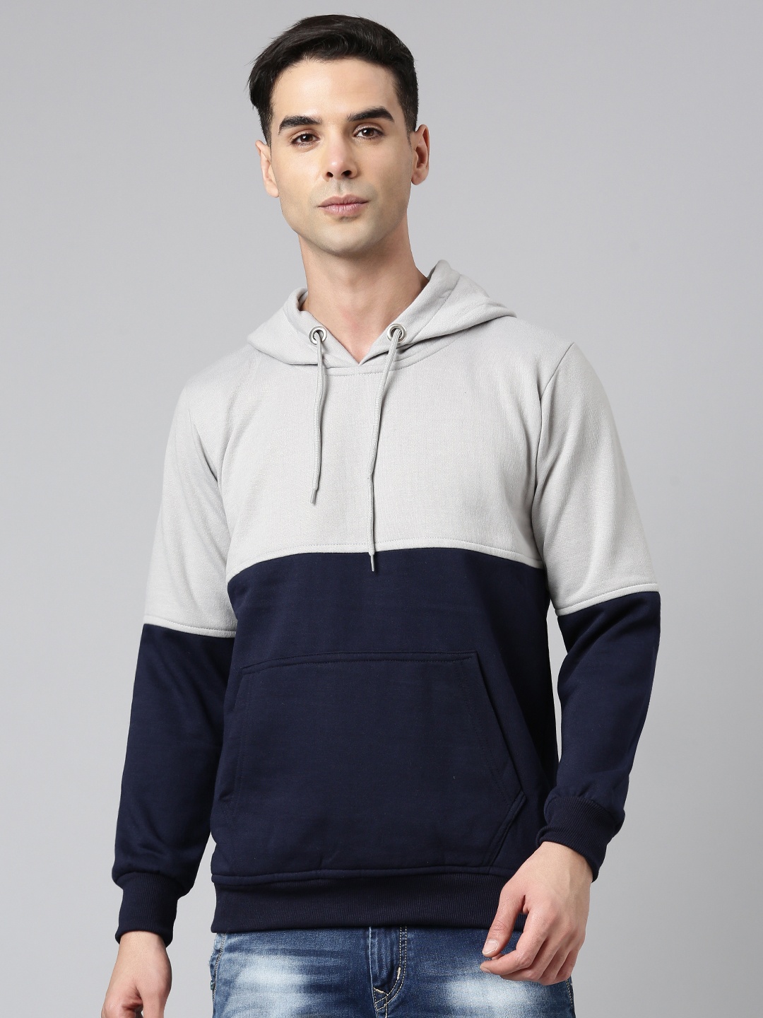 

ADBUCKS Men Colourblocked Hooded Sweatshirt, Navy blue