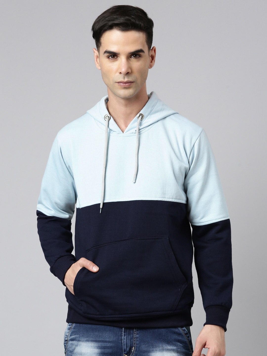 

ADBUCKS Men Colourblocked Hooded Sweatshirt, Navy blue