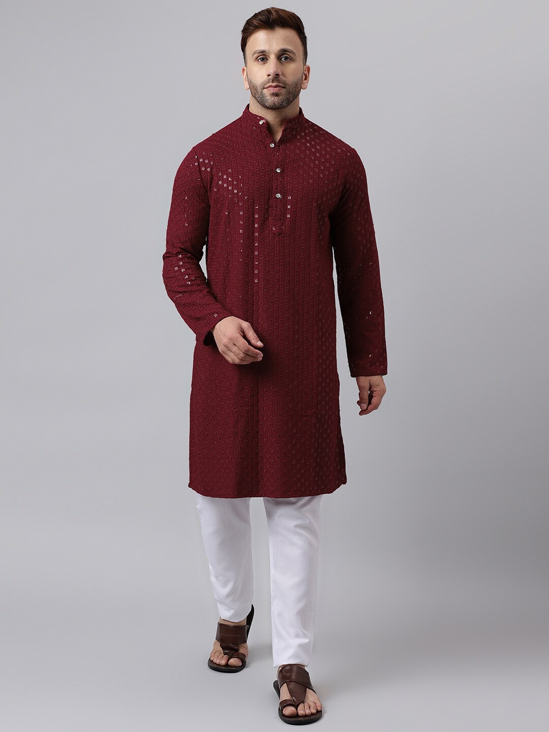 

Hangup Ethnic Motifs Embroidered Sequined Kurta with Pyjamas, Maroon
