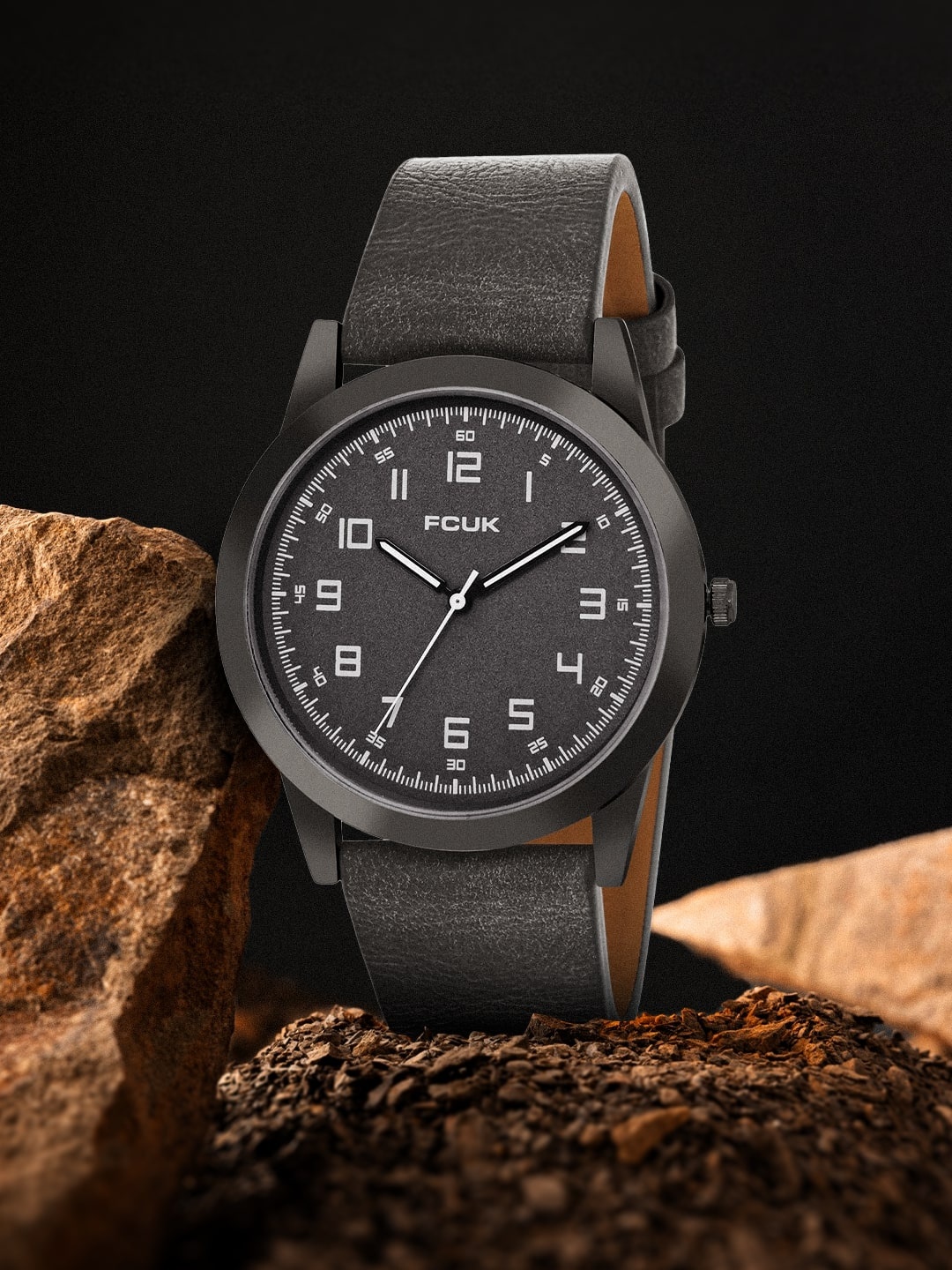 

FCUK Men Round Dial & Leather Straps Analogue Watch FK00017D, Grey