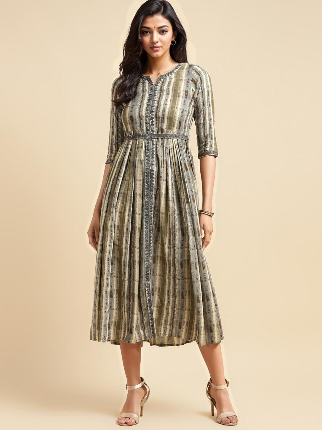 

Rangita Tie and Dye A-Line Midi Dress, Grey