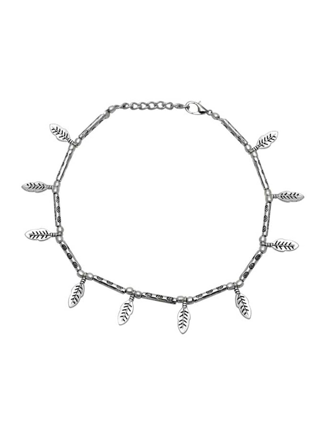 

Abhooshan Silver-Plated Leafy Oxidised Anklet