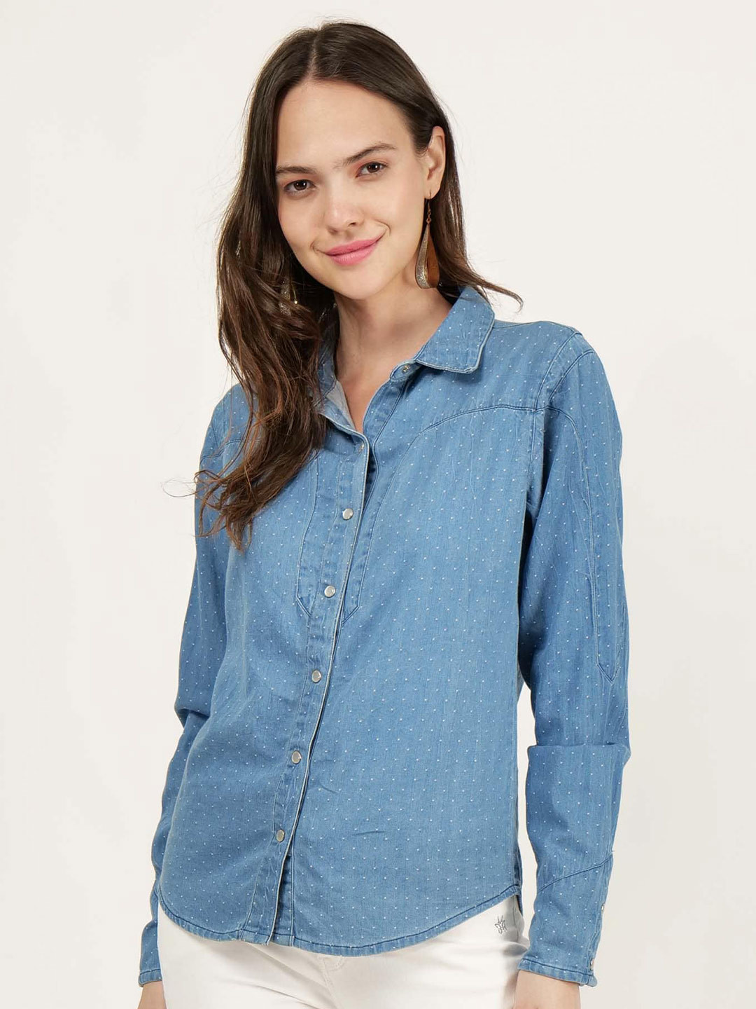 

DRIRO Micro Ditsy Printed Spread Collar Cotton Casual Shirt, Blue