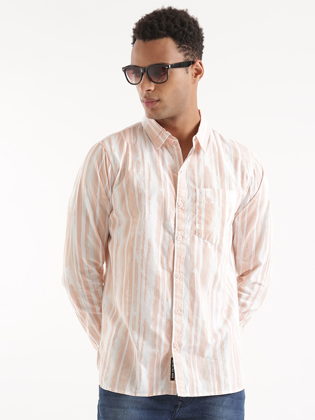 

WROGN Slim Fit Vertical Striped Linen Casual Shirt, Peach