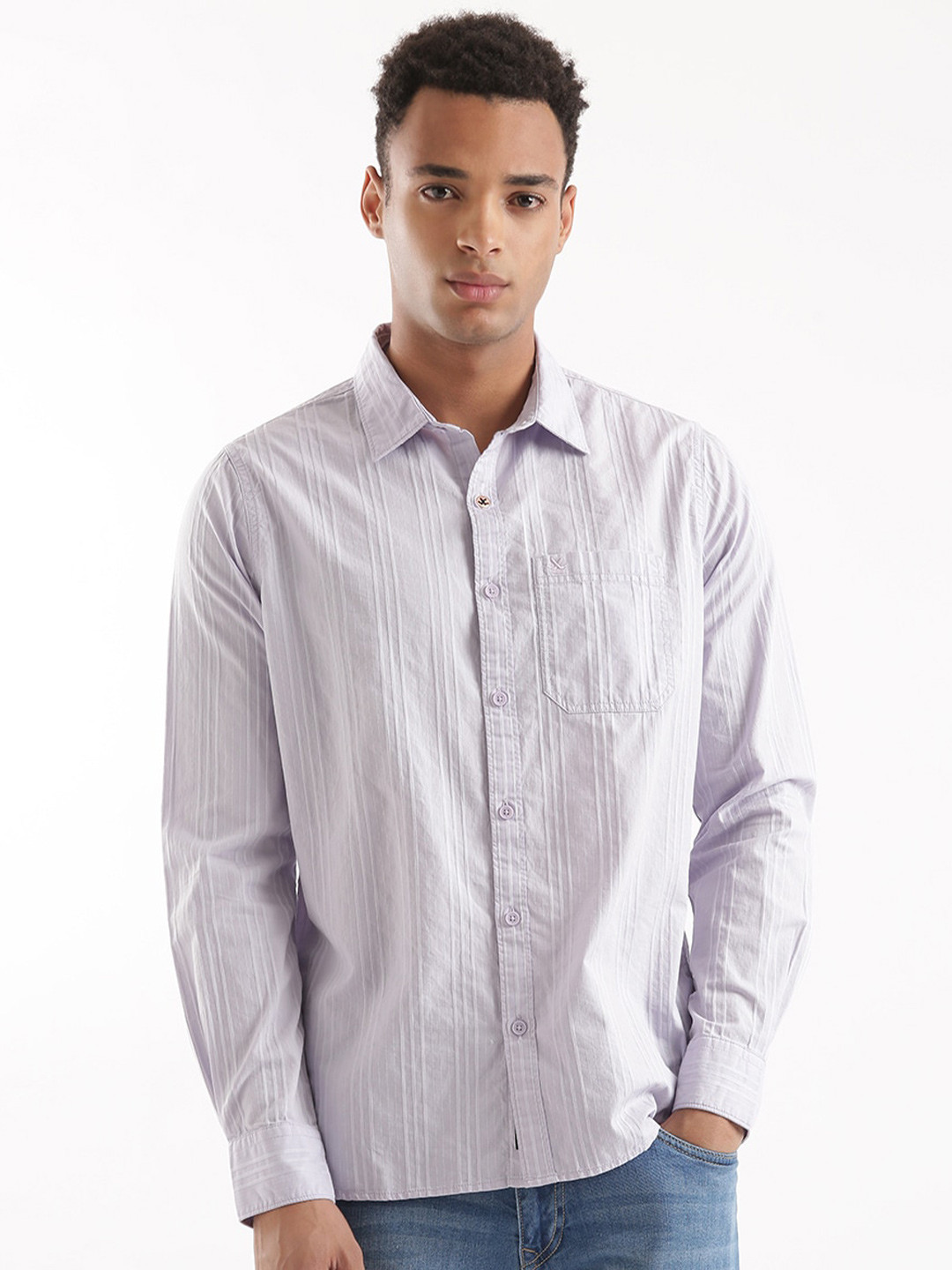 

WROGN Slim Fit Opaque Striped Linen Casual Shirt, Purple
