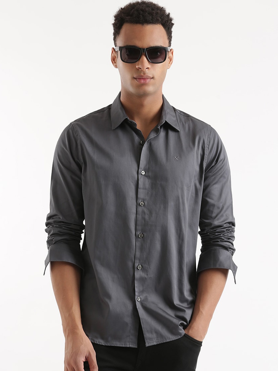 

WROGN Slim Fit Opaque Linen Casual Shirt, Grey