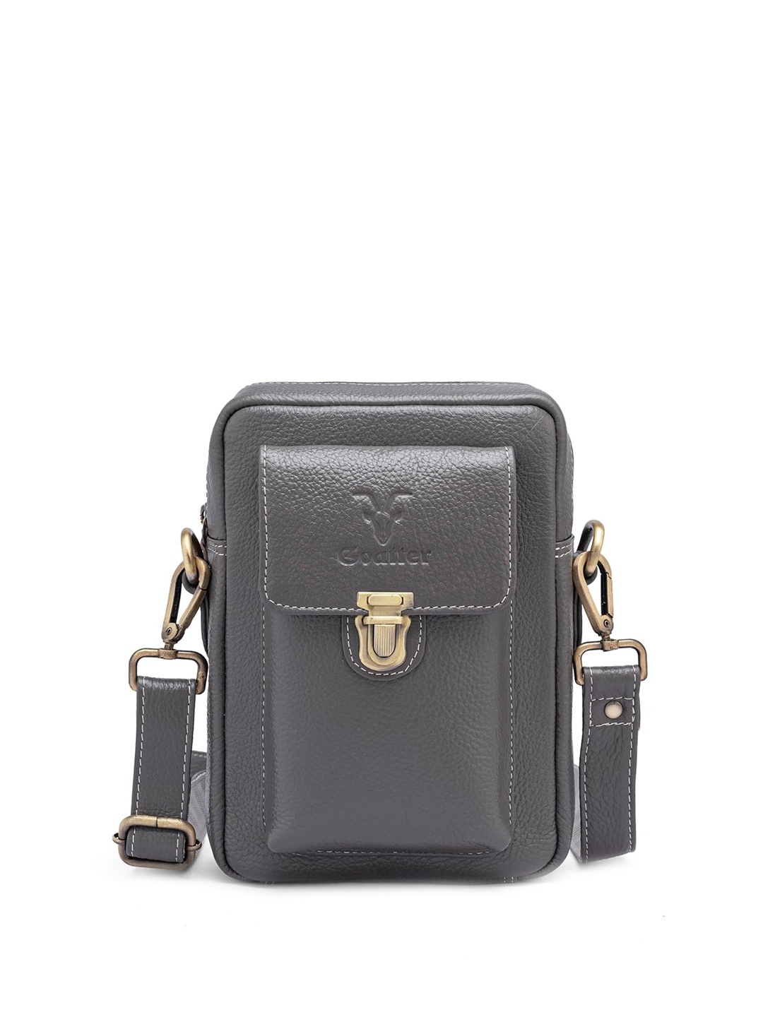 Goatter Leather Oversized Structured Sling Bag, Grey