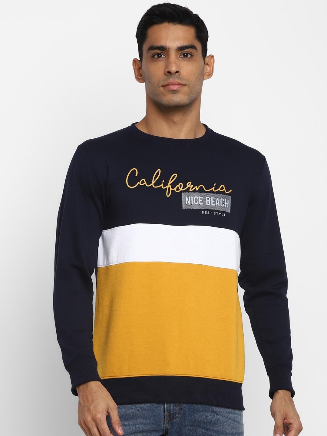 

UrbanMark Colourblocked Fleece Pullover Sweatshirt, Mustard