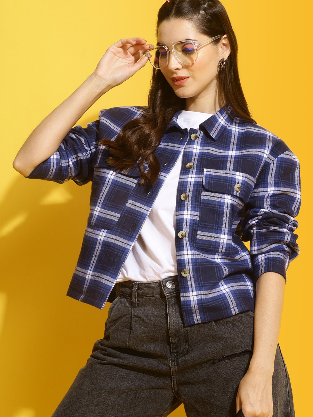 

Mast & Harbour Navy Blue Other Checks Pocket Cotton Casual Shacket