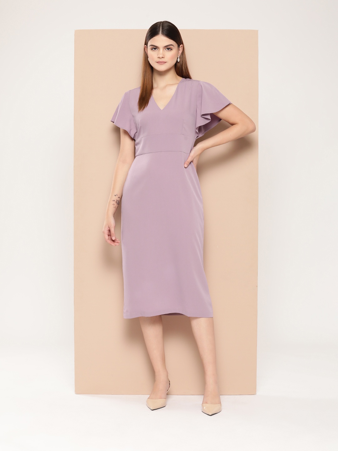

her by invictus Flared Sleeve A-Line Midi Dress, Lavender