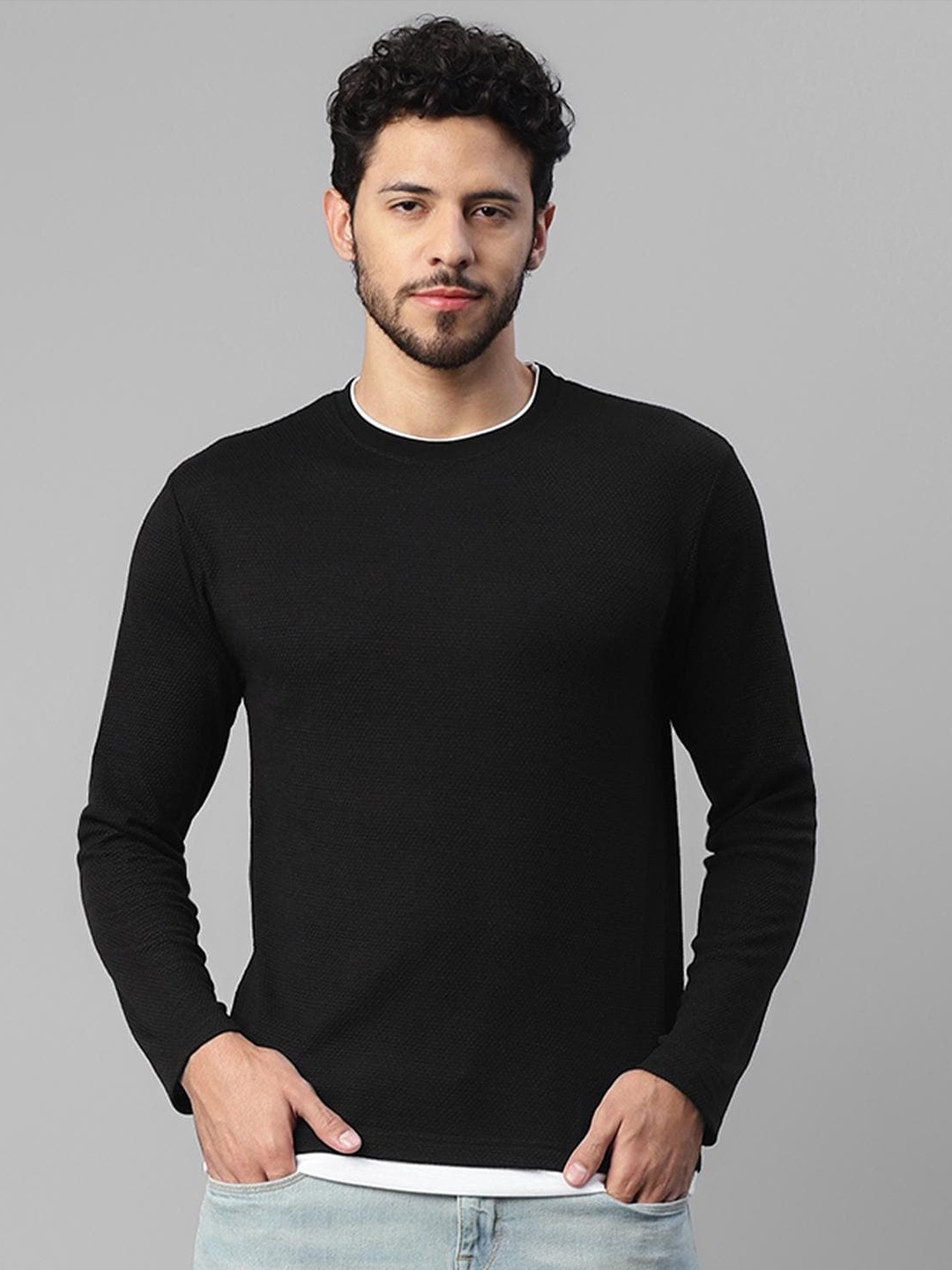 

UrbanMark Round Neck Long Sleeves Casual T-shirt, Black