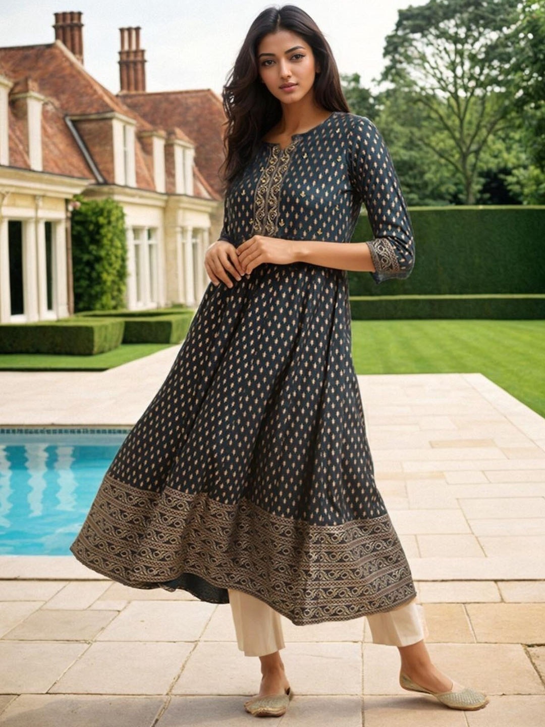 

Rangita Ethnic Motifs Printed Anarkali Kurta, Teal