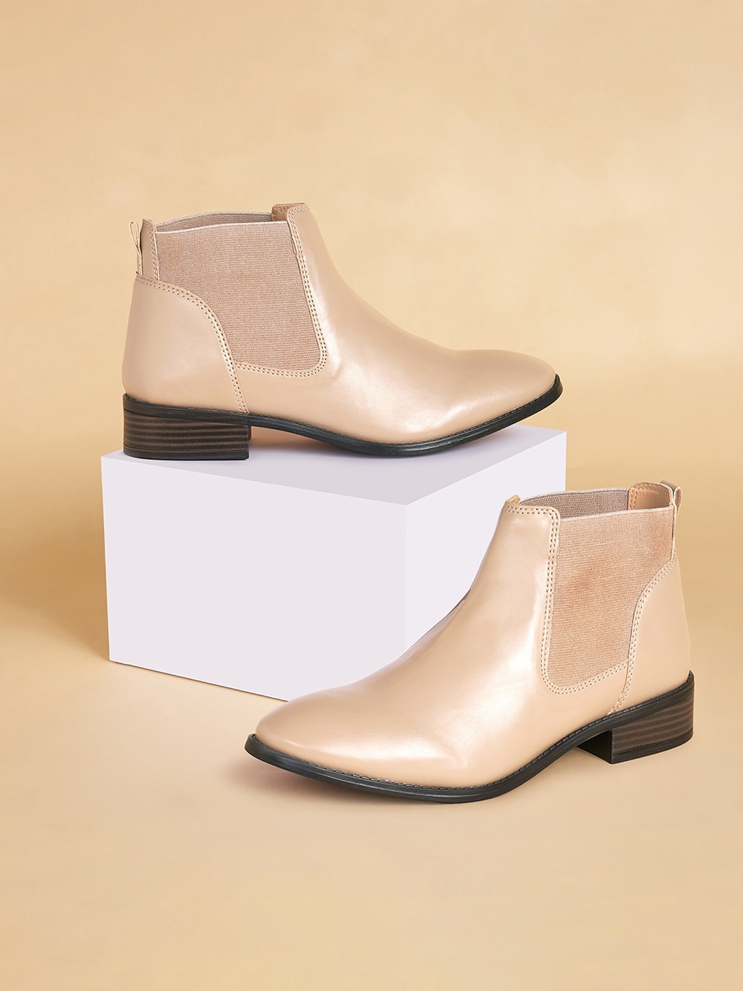 

Forever Glam by Pantaloons Women Mid Top Block Heel Chelsea Boots, Taupe