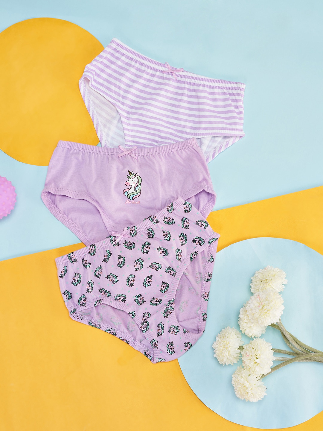 

Pantaloons Junior Girls Pack of 3 Printed Anti Bacterial Cotton Briefs, Purple