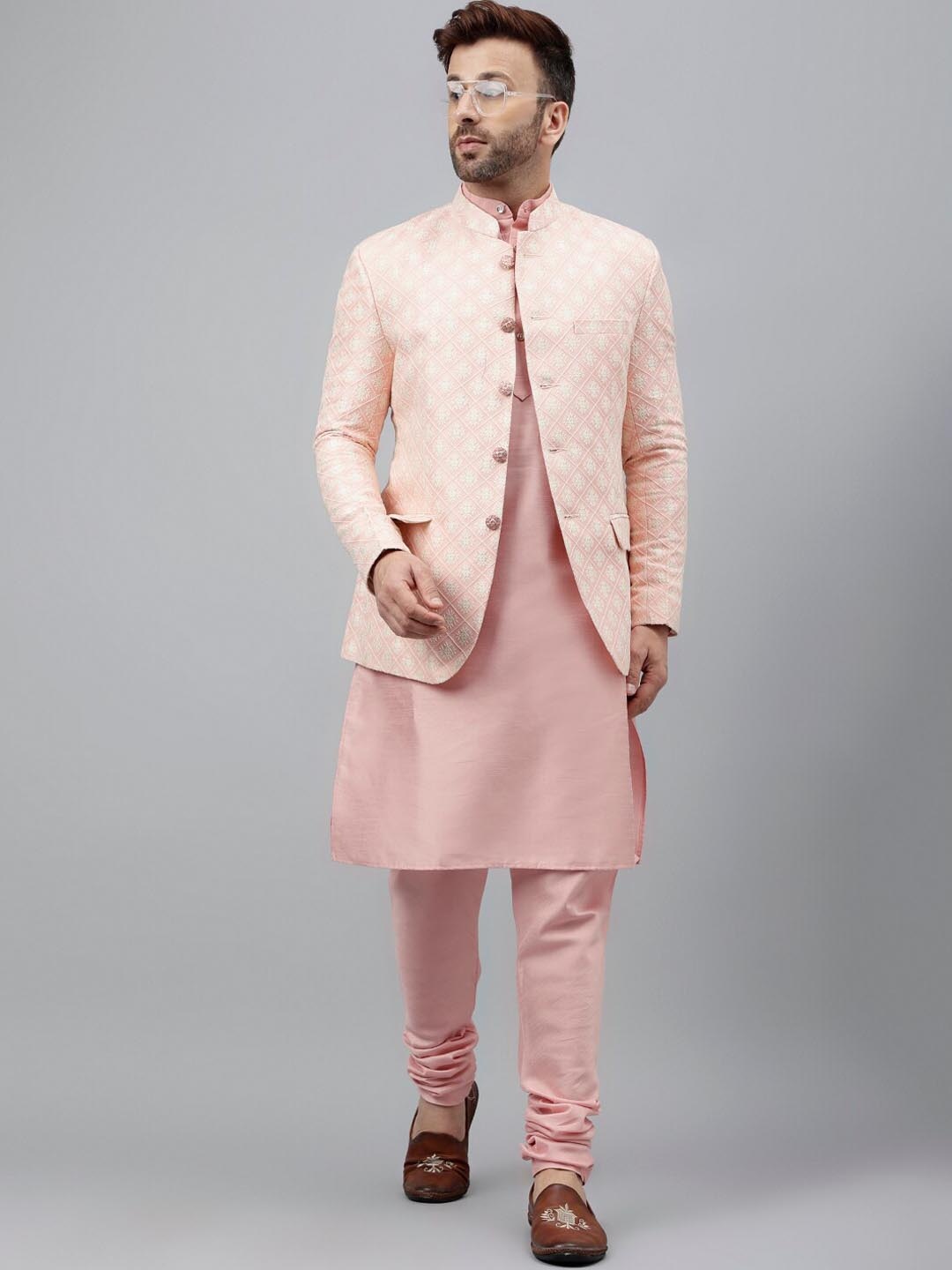 

Hangup Long Sleeves Kurta With Pyjamas And Blazer, Pink