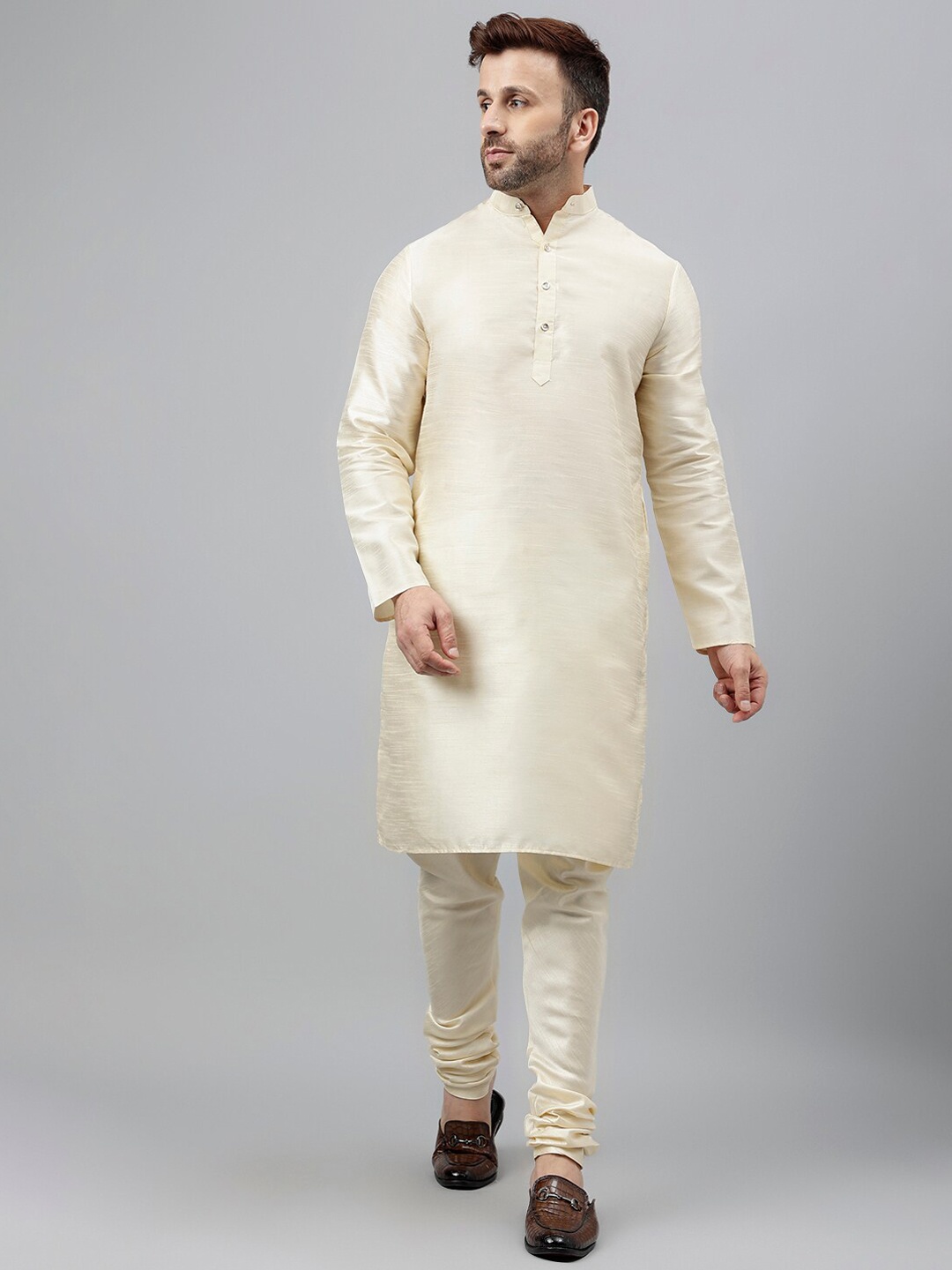 

Hangup Mandarin Collar Kurta With Churidar, Cream