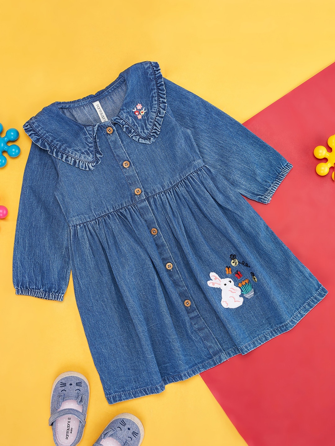

Pantaloons Baby Girls Peter Pan Collar Cotton Fit & Flare Dress, Blue