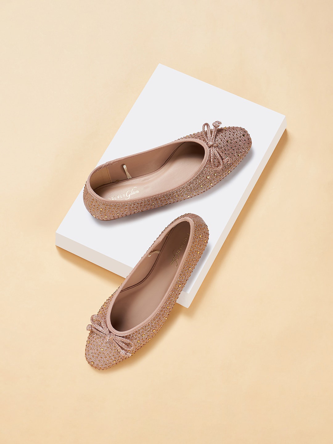 

Forever Glam by Pantaloons Embellished Round Toe Ballerinas With Bows, Nude