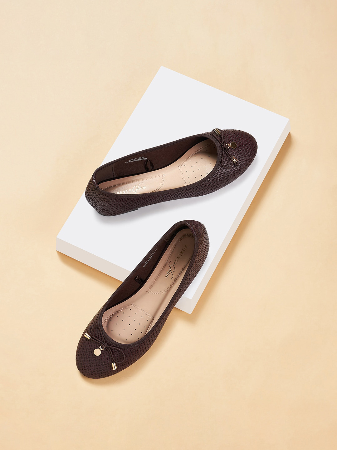 

Forever Glam by Pantaloons Textured Round Toe Ballerinas With Bows, Brown