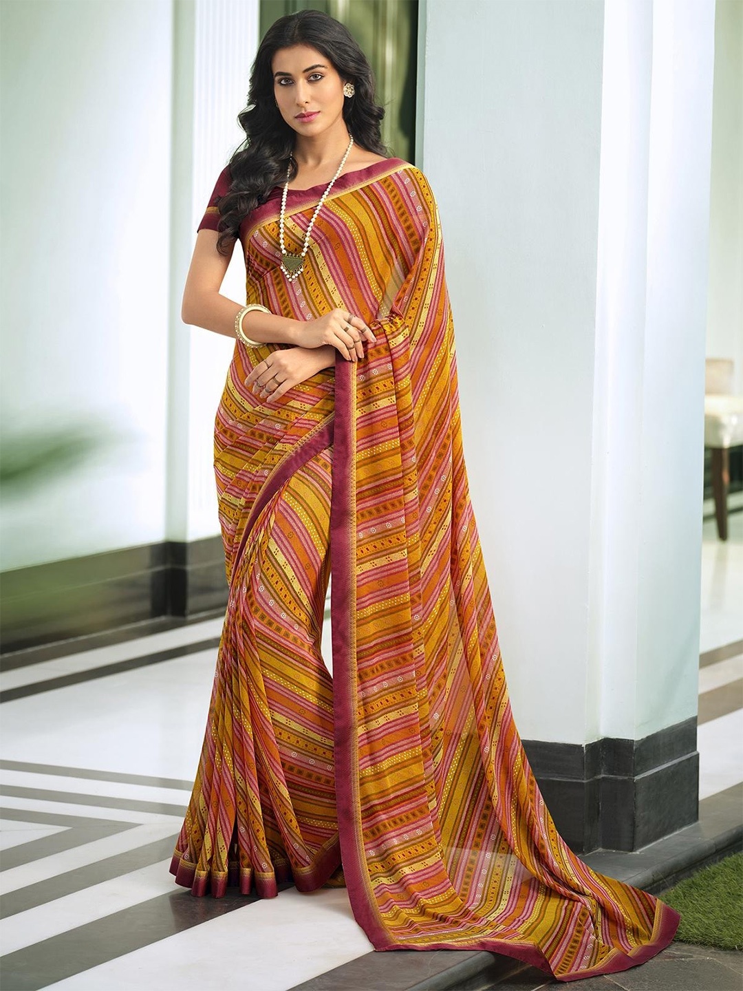 

Rangita Striped Saree, Orange