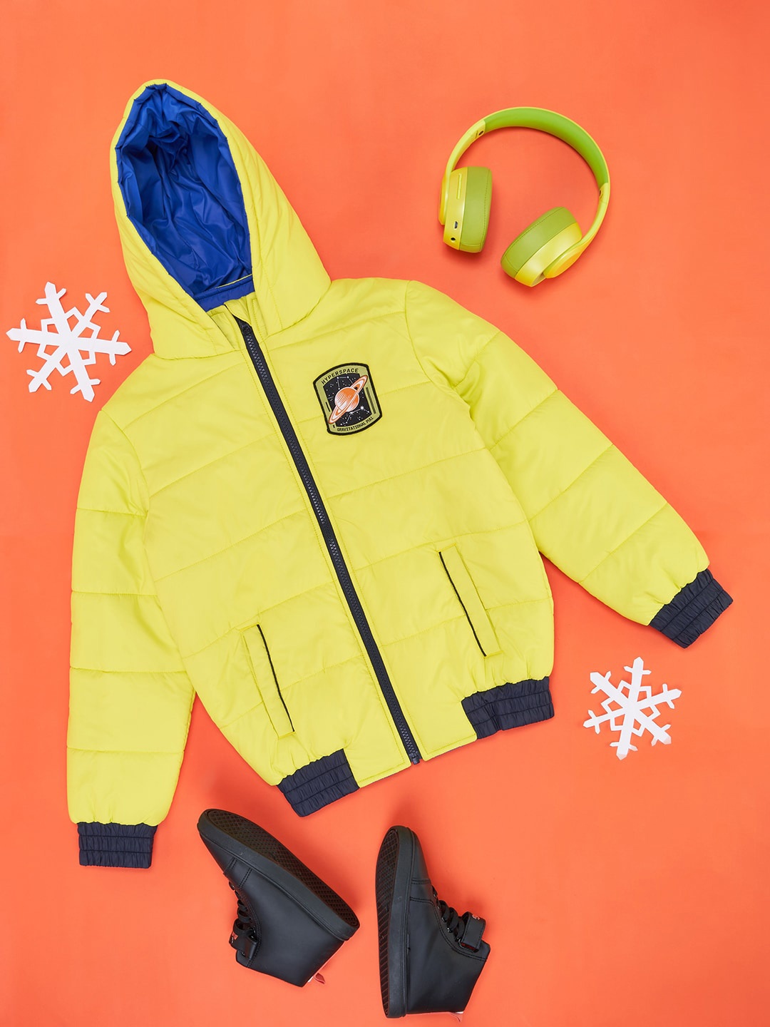 

Pantaloons Junior Boys Reversible Hooded Puffer Jacket, Yellow