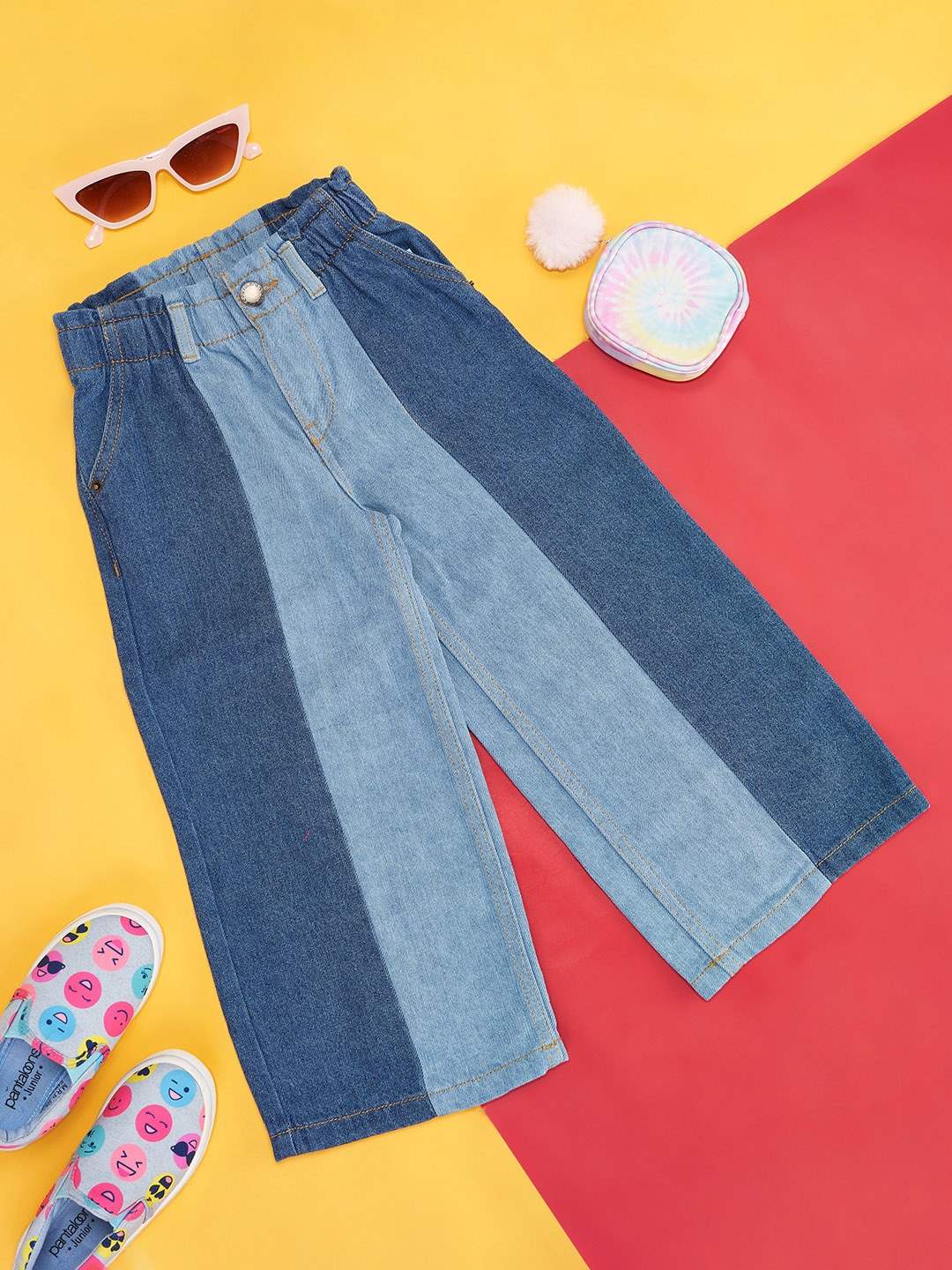 

Pantaloons Junior Girls Colourblocked Clean Look Cotton Jeans, Blue