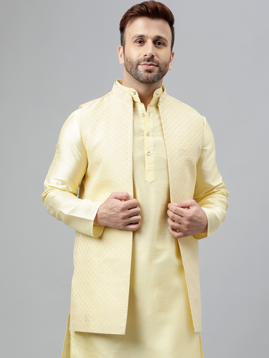 

Hangup Printed Nehru Jackets, Yellow