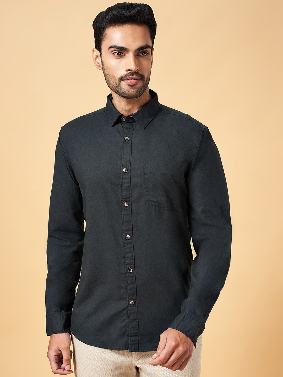 

BYFORD by Pantaloons Slim Fit Opaque Pure Cotton Casual Shirt, Charcoal