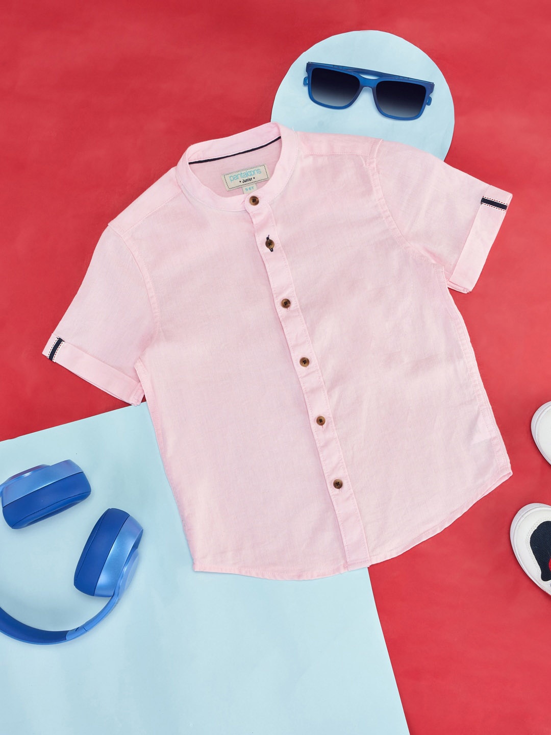 

Pantaloons Junior Boys Mandarin Collar Cotton Casual Shirt, Pink