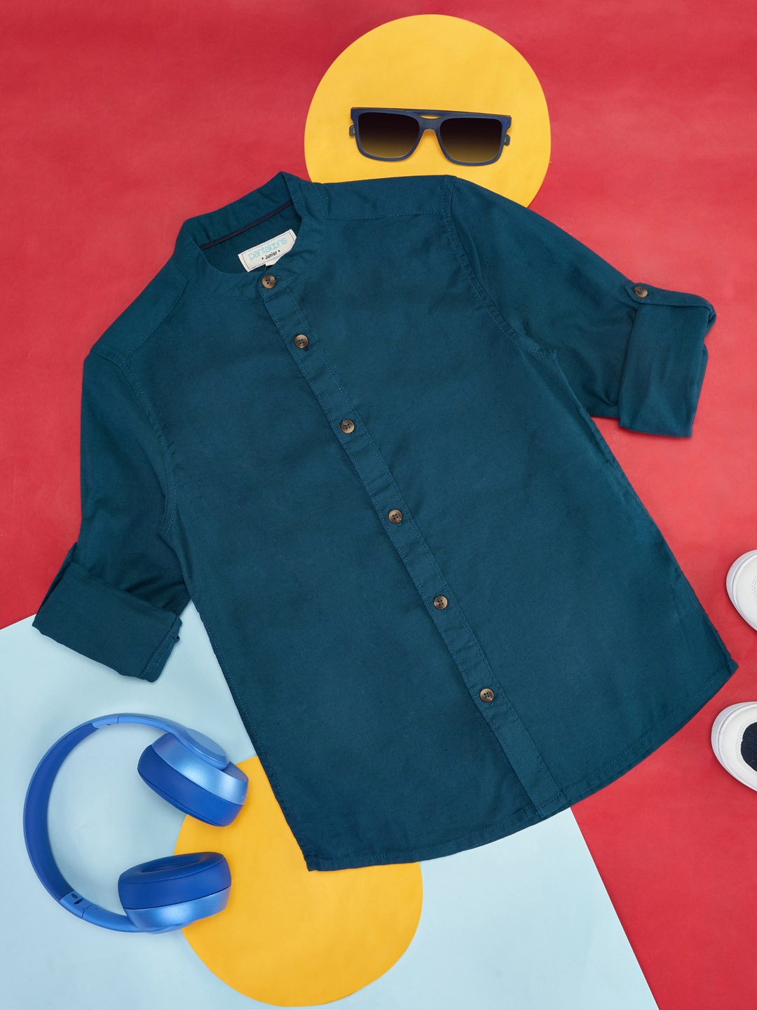 

Pantaloons Junior Boys Band Collar Cotton Casual Shirt, Teal