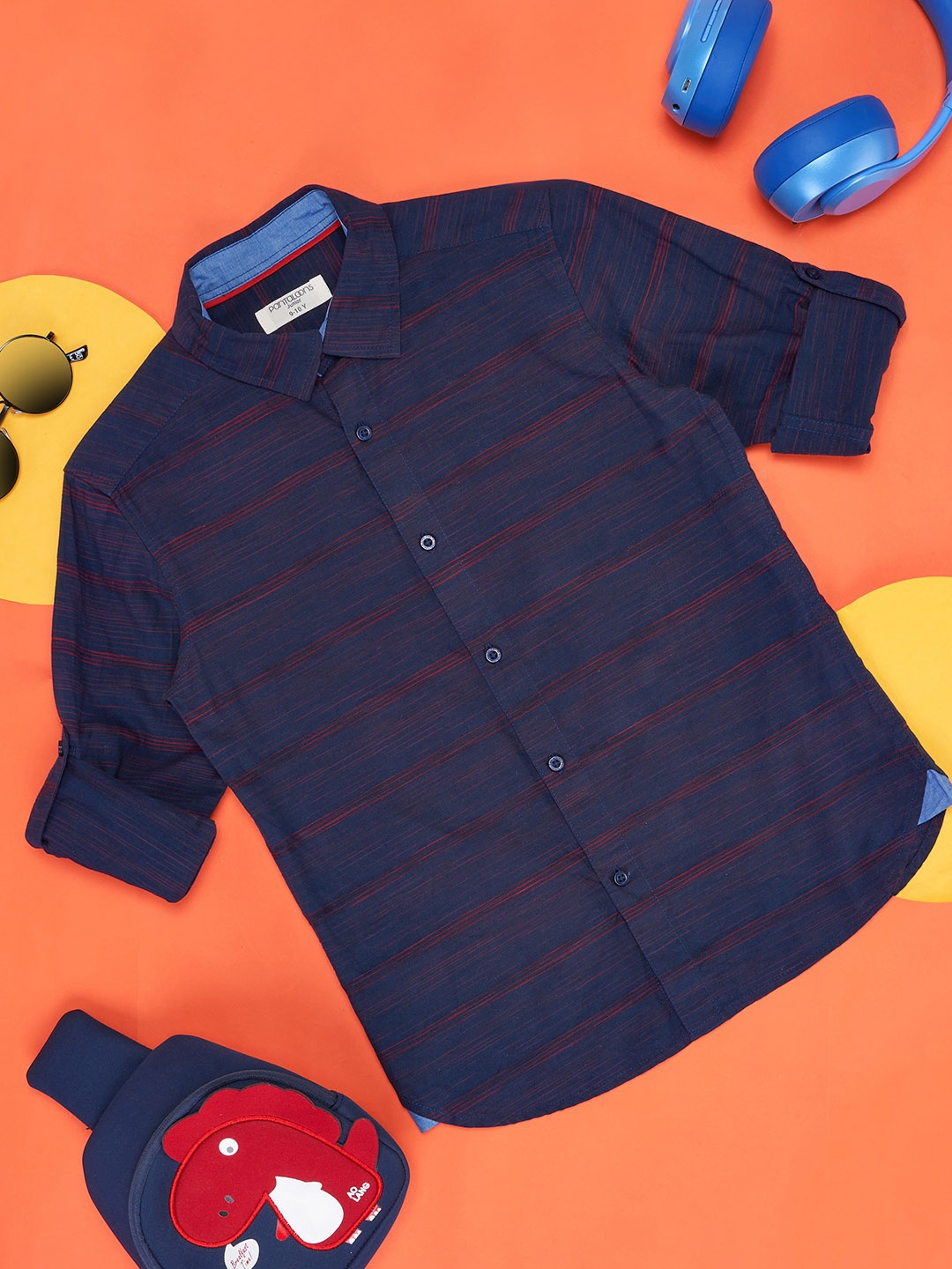 

Pantaloons Junior Boys Horizontal Stripes Striped Cotton Casual Shirt, Navy blue