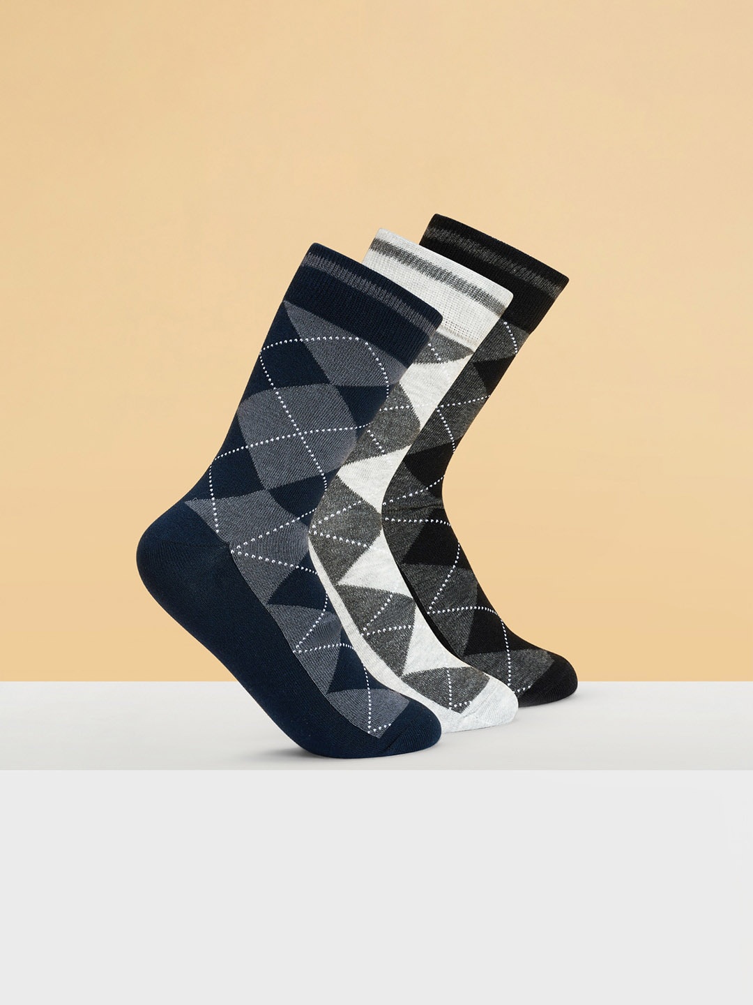

BYFORD by Pantaloons Men Pack Of 3 Patterned Above Ankle-Length Socks, Black