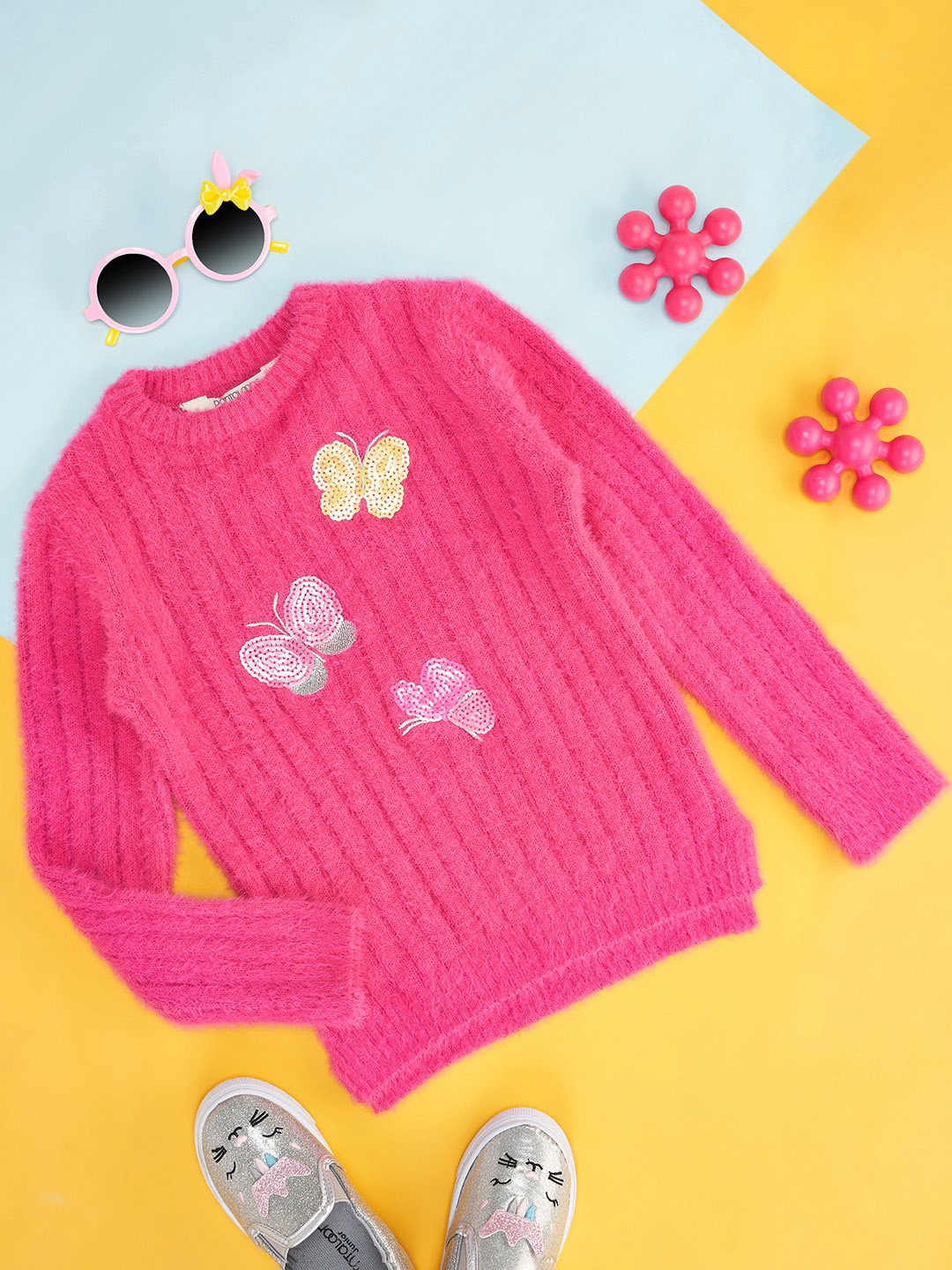 

Pantaloons Junior Girls Ribbed Pullover With Embellished Detail, Fuchsia