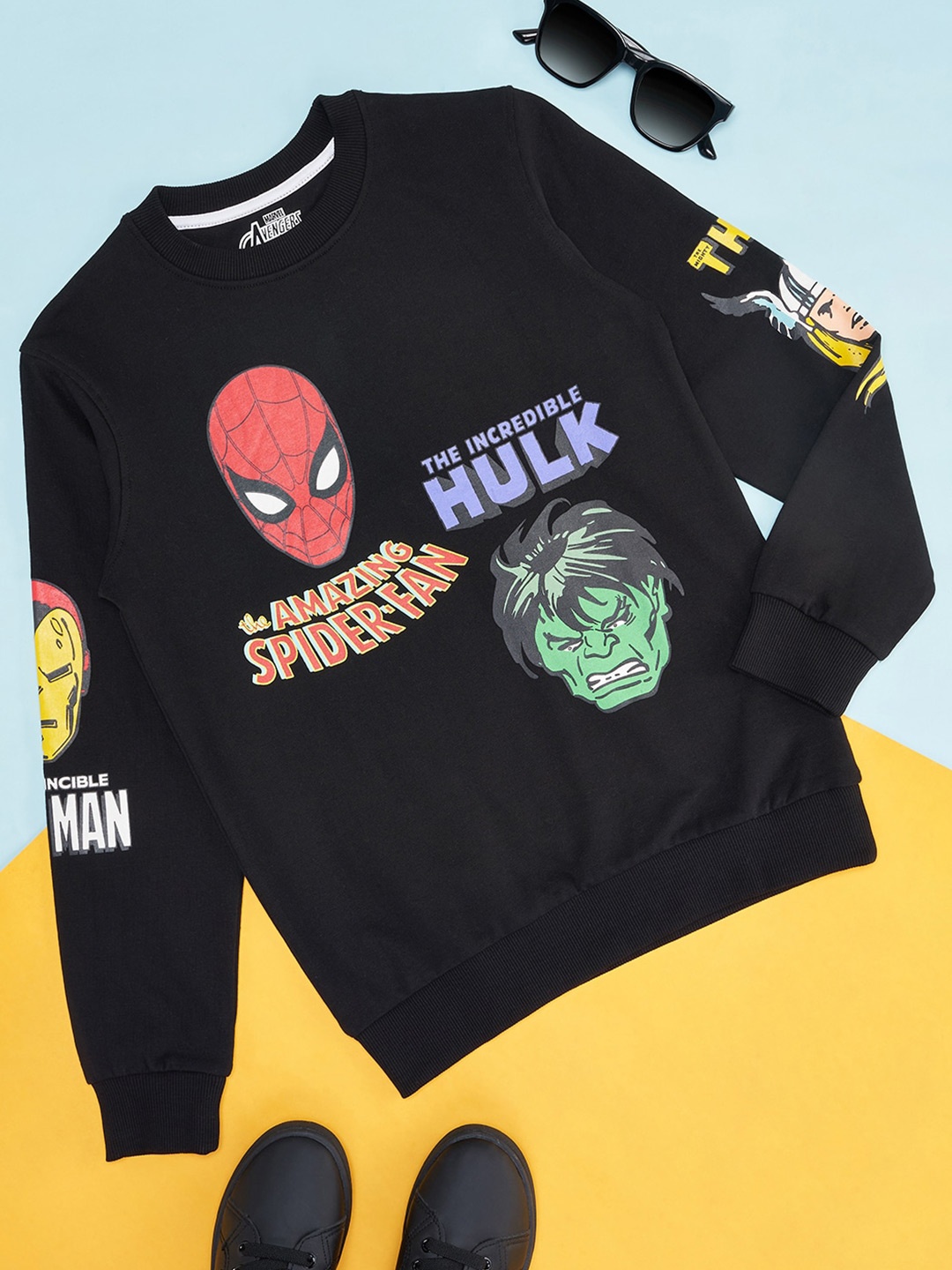 

Pantaloons Junior Boys Spider-Man & Hulk Printed Pullover Cotton Sweatshirt, Black