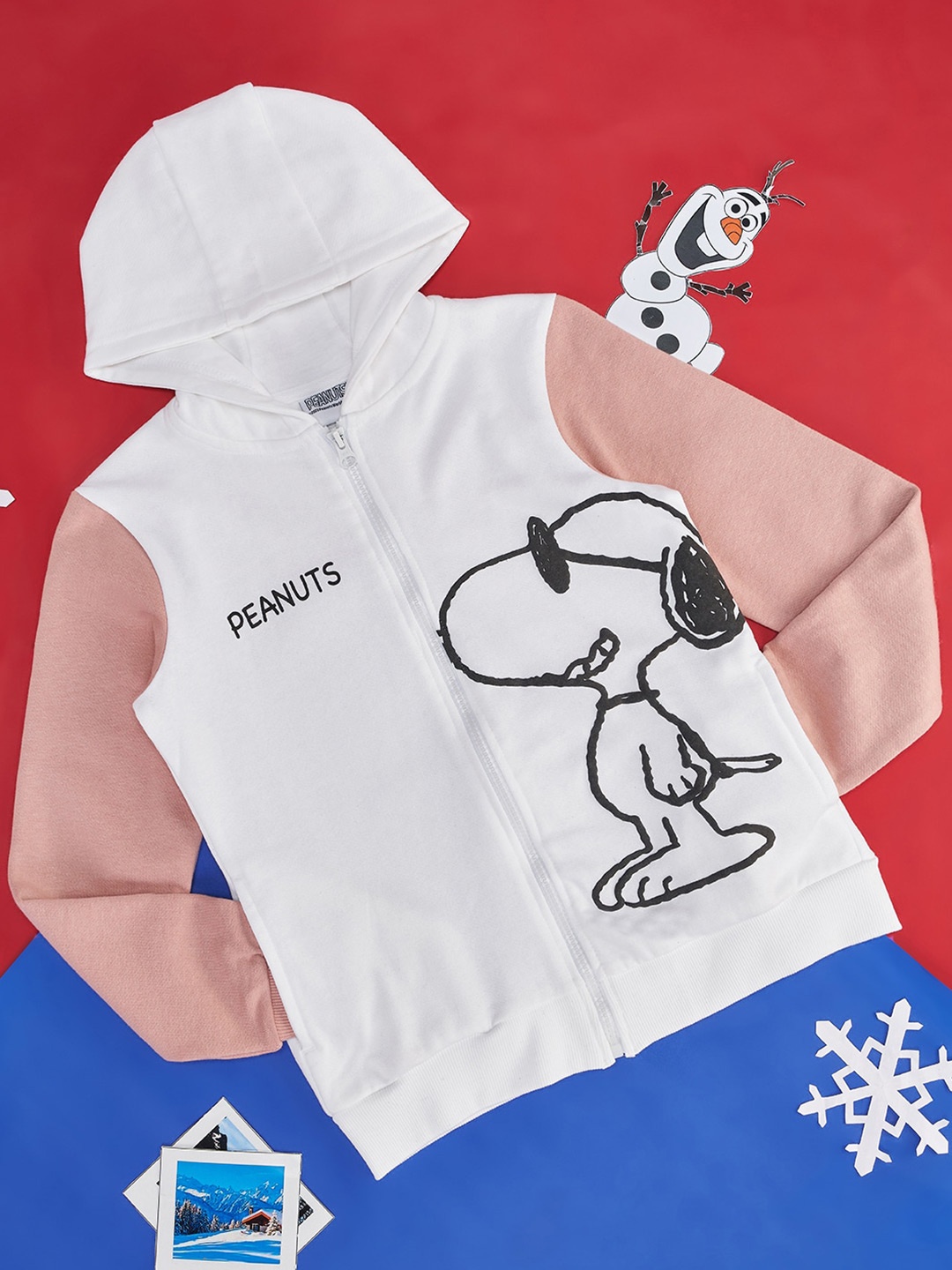 

Pantaloons Junior Girls Peanuts Printed Front-Open Sweatshirt, Off white