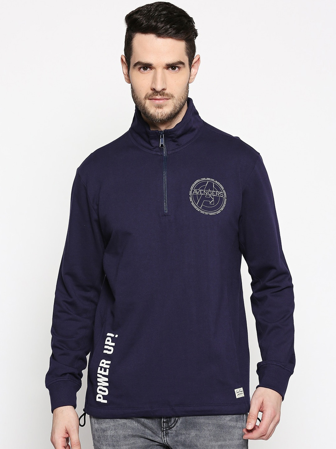 

SF JEANS by Pantaloons Mock Collar Cotton Sweatshirt, Navy blue
