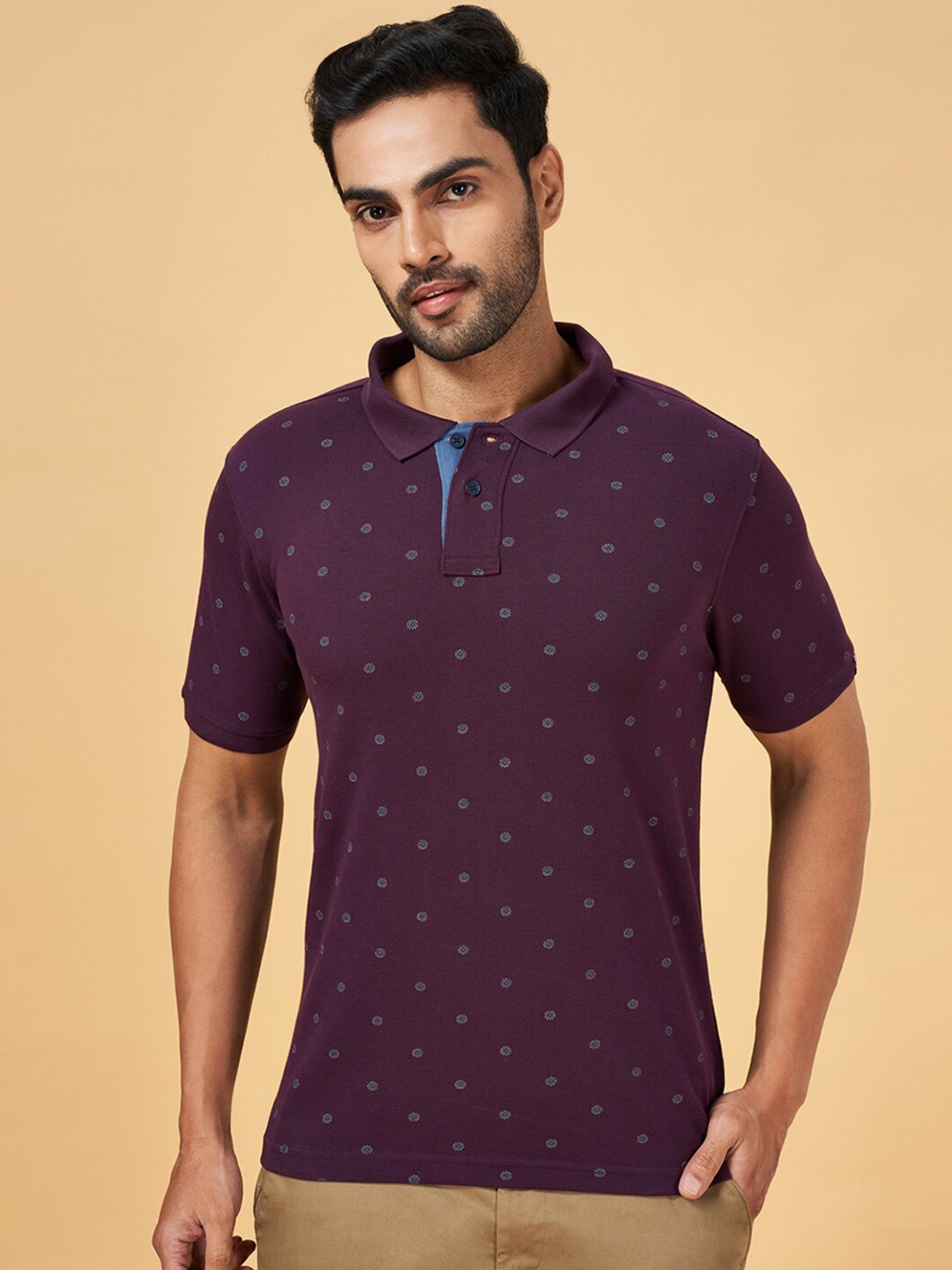 

BYFORD by Pantaloons Conversational Printed Polo Collar Slim Fit T-shirt, Purple