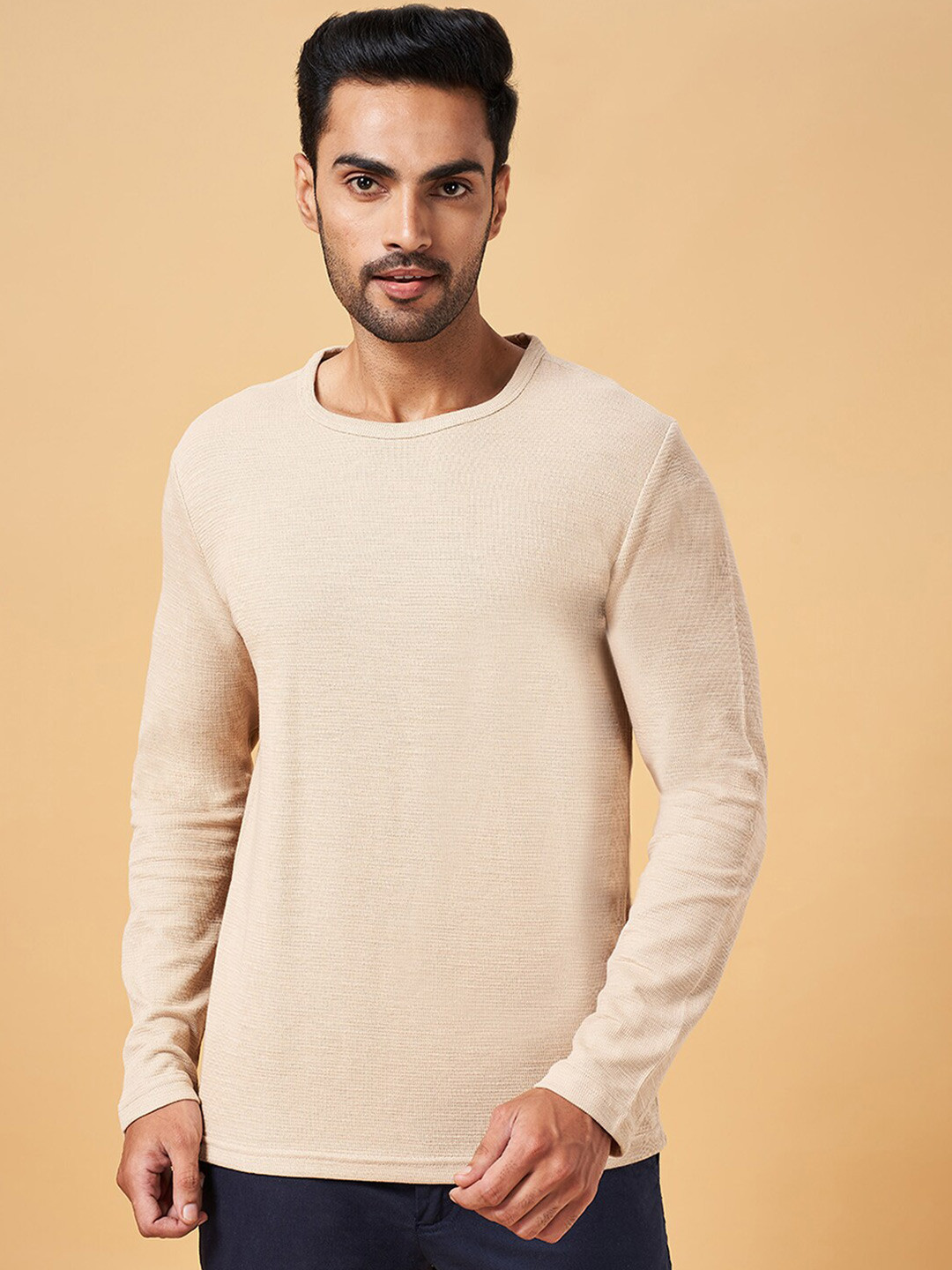

BYFORD by Pantaloons Round Neck Slim Fit Cotton T-shirt, Beige