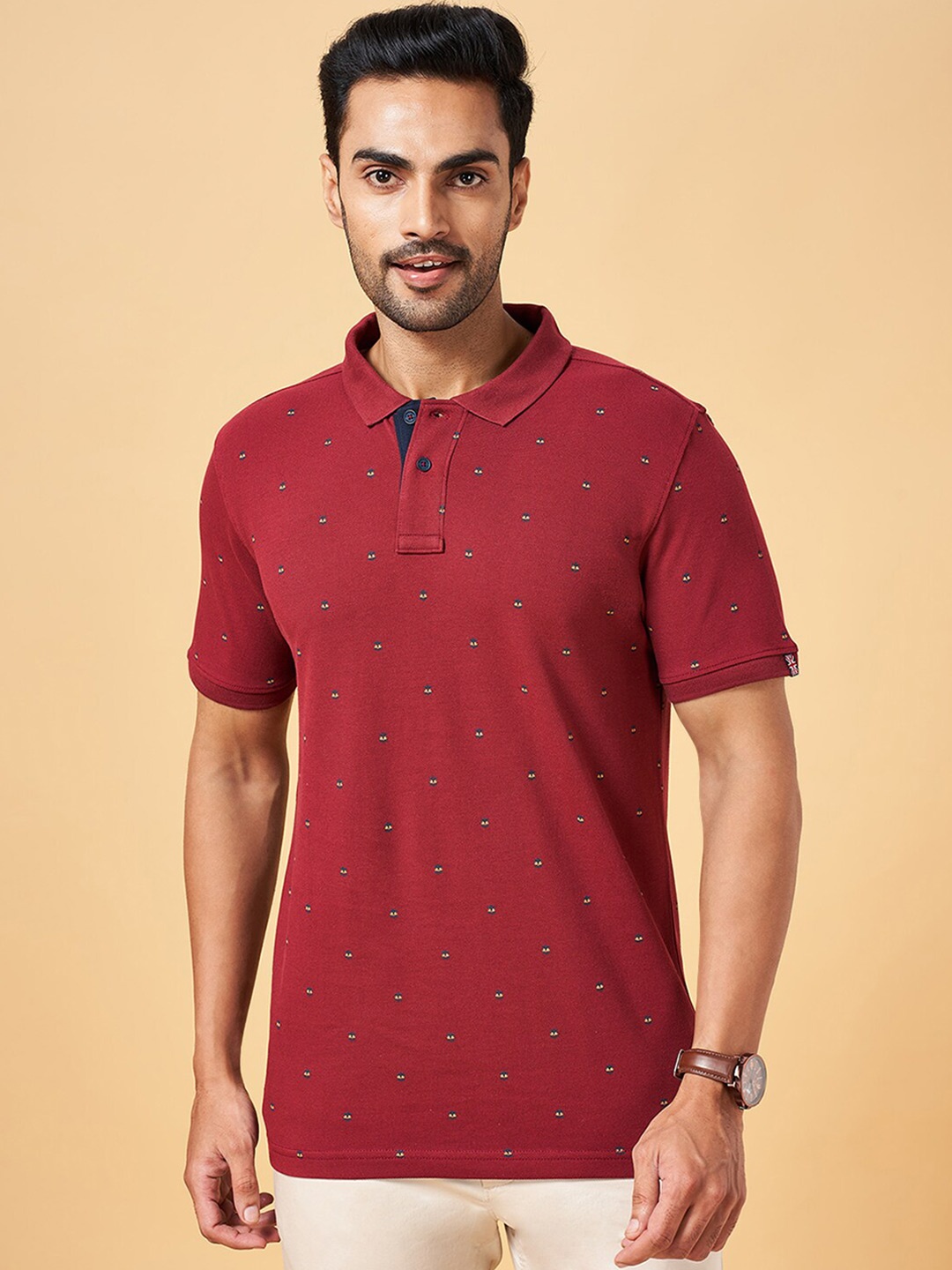 

BYFORD by Pantaloons Conversational Printed Polo Collar Slim Fit T-shirt, Red