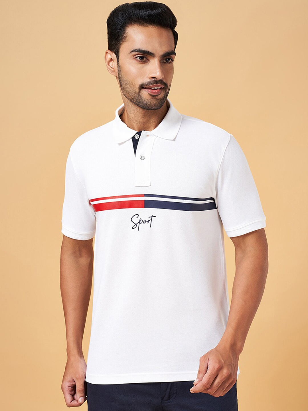 

BYFORD by Pantaloons Striped Polo Collar Slim Fit T-shirt, White