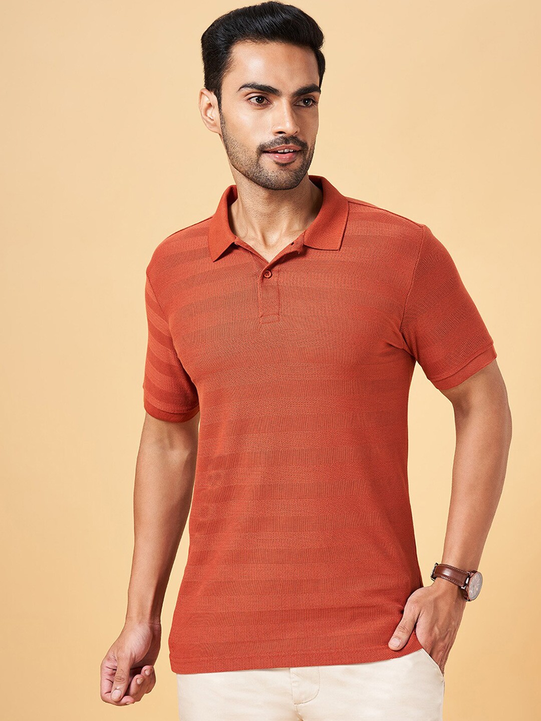 

BYFORD by Pantaloons Polo Collar Slim Fit Cotton T-shirt, Rust