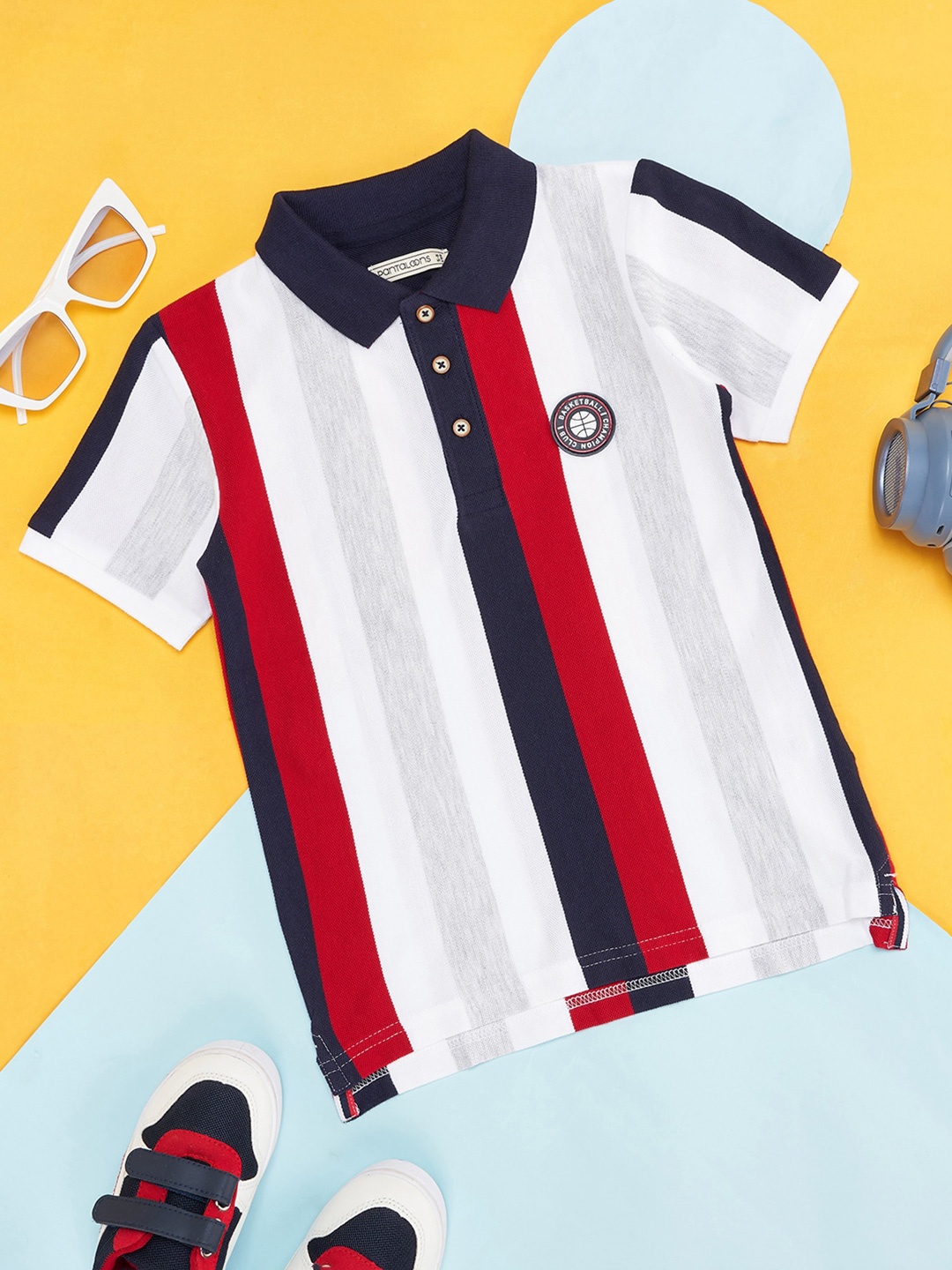 

Pantaloons Junior Boys Striped Polo Collar T-shirt, Red