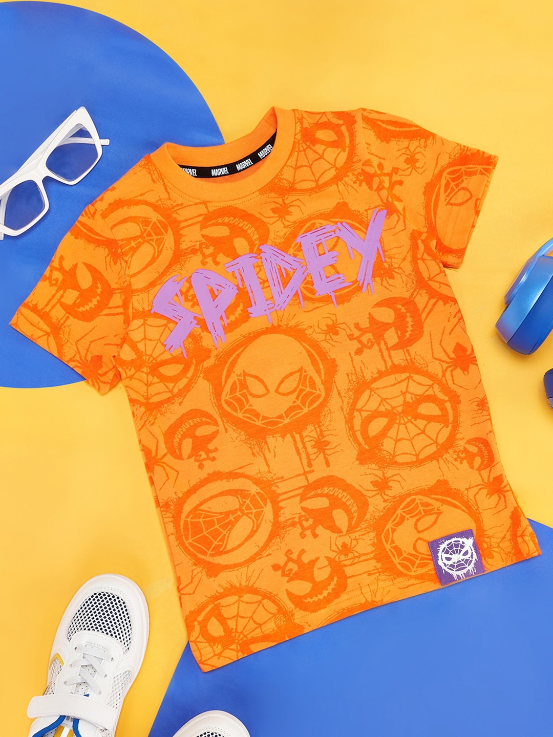 

Pantaloons Junior Boys Spider-Man Printed Cotton T-shirt, Orange
