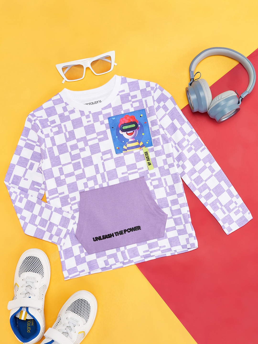 

Pantaloons Junior Boys Geometric Printed Cotton T-shirt, Purple